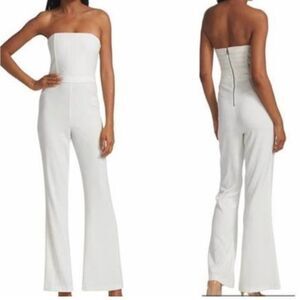 Alice + Olivia Lavera Faux Leather Strapless Flare Jumpsuit NWT $495